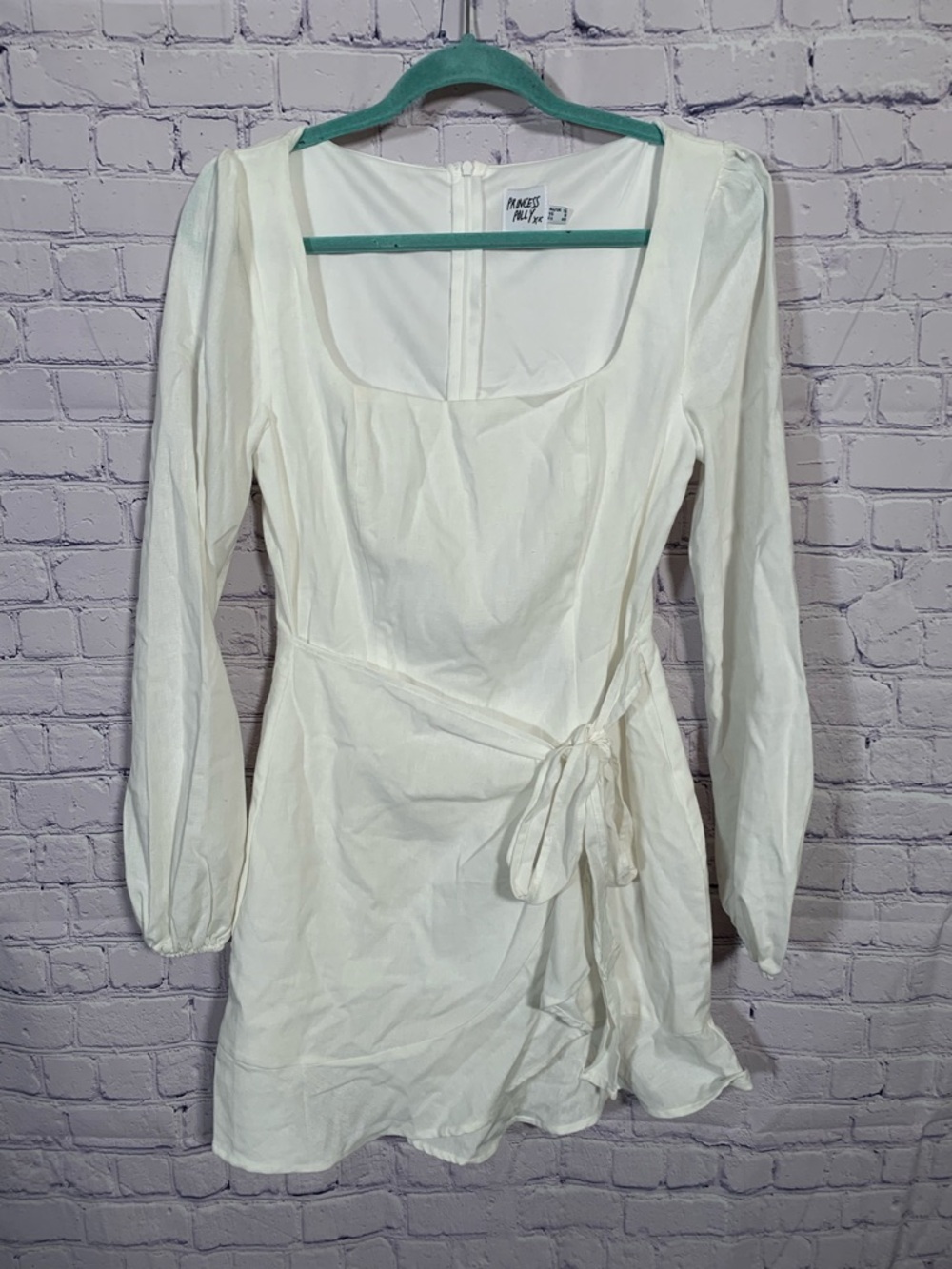 Princess Polly Womens Squareneck Linen Blend Mini Dress Creamy White Size 8